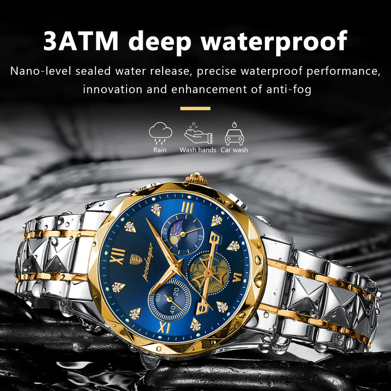 POEDAGAR Luxury Man Wristwatch Waterproof Luminous Chronograph Watch for Men Stainless Steel Men's Quartz Watches reloj hombre - Loja Home Utilidades