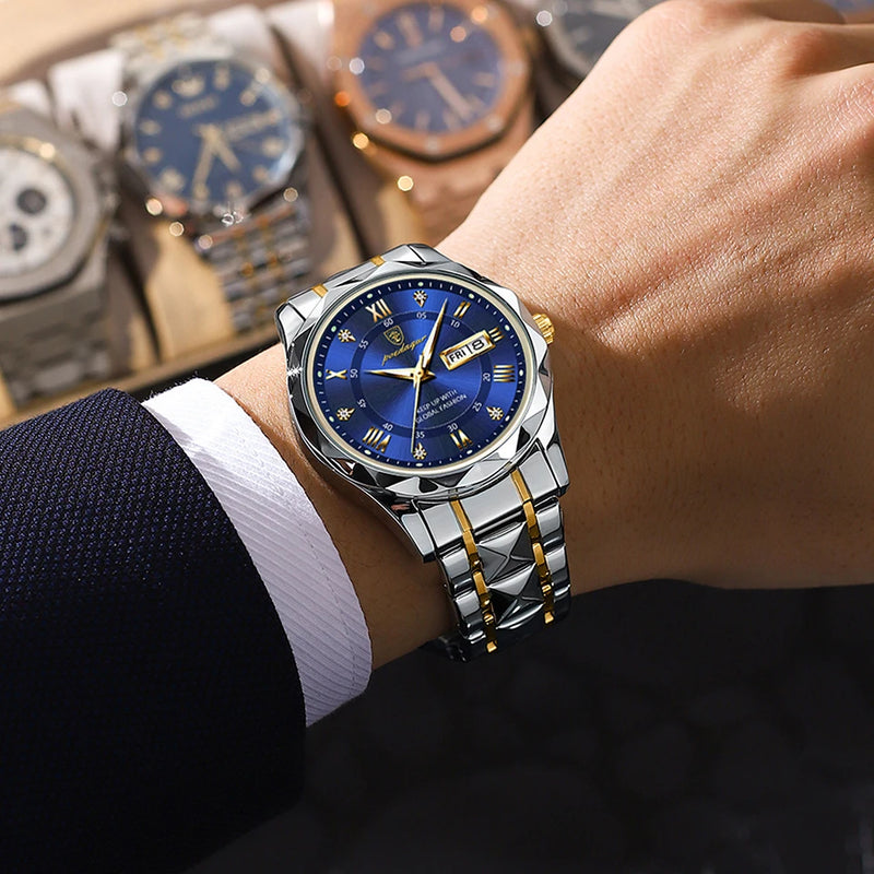 POEDAGAR Men Luxury Watches Stainless Steel Quartz Wrsitwatches Male Auto Date Clock with Luminous New Design Business Hands+box - Loja Home Utilidades