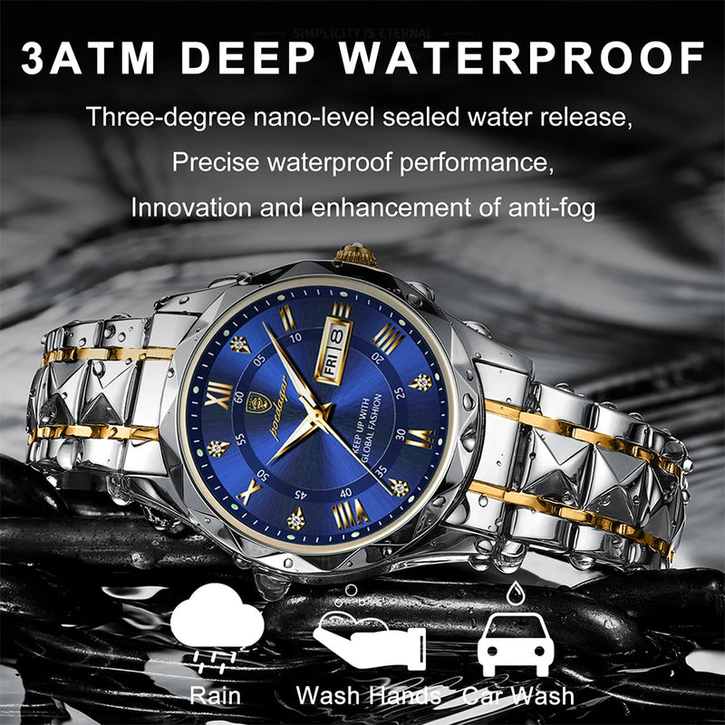 POEDAGAR Men Luxury Watches Stainless Steel Quartz Wrsitwatches Male Auto Date Clock with Luminous New Design Business Hands+box - Loja Home Utilidades